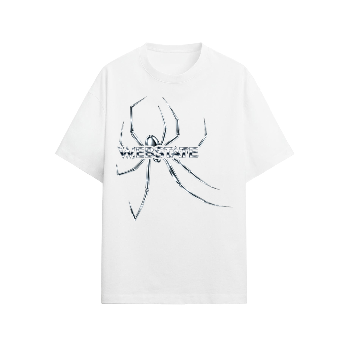 Webstate chrome spider tee front view - metallic skate streetwear graphic tee