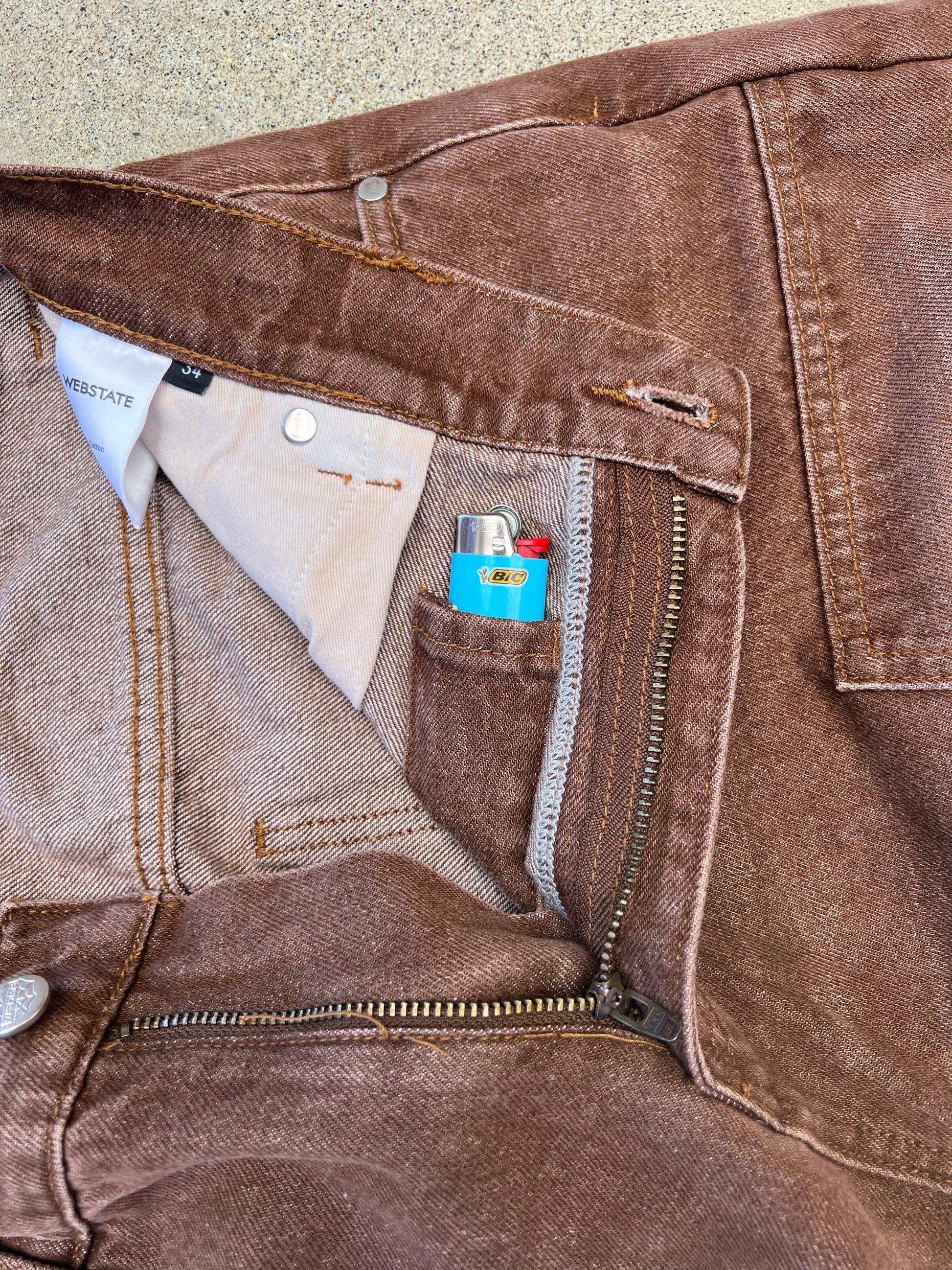 Webstate brown double knee jeans front - reinforced skate denim brown pants