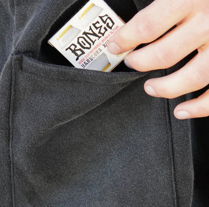 Webstate black zip-up detail shot - thick cotton cargo zip hoodie close-up