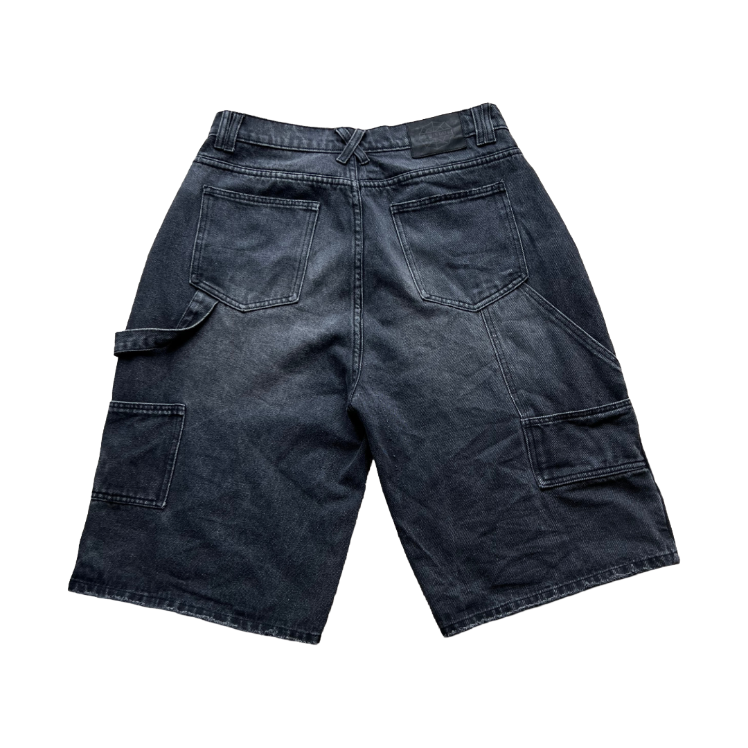 Webstate black double knee jorts front - reinforced cargo jorts skate shorts