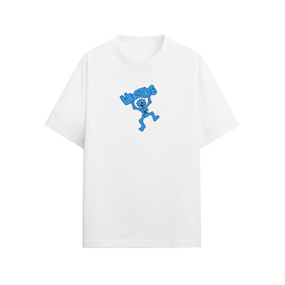 Webstate skellyman blue tee front - blue skeleton graphic skate streetwear
