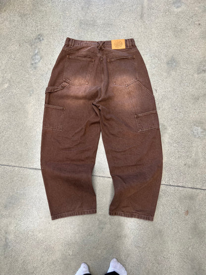 Webstate brown double knee jeans on skater - functional reinforced skate denim
