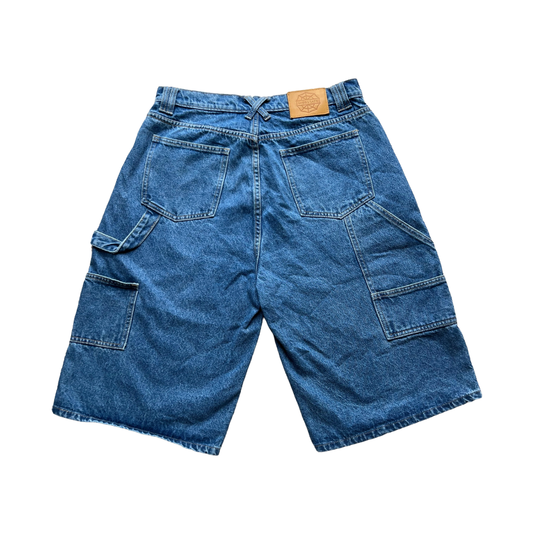 Webstate blue double knee jorts front - reinforced cargo jorts skate denim