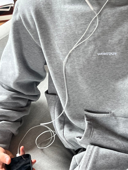 Webstate grey cargo hoodie detail - elbow pocket heavyweight skate hoodie