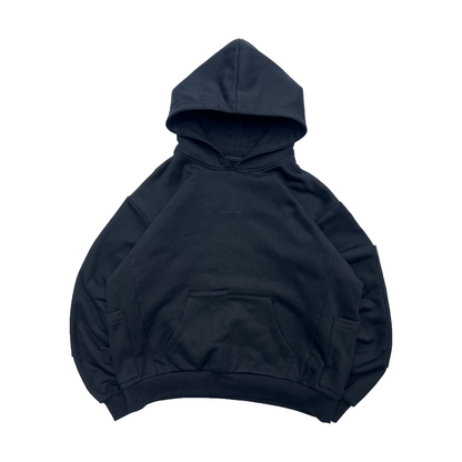 Webstate black 460GSM cargo hoodie - heavyweight skate streetwear hoodie with elbow pockets