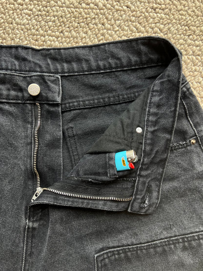 Webstate black double knee jorts detail - reinforced knee stitching black jorts