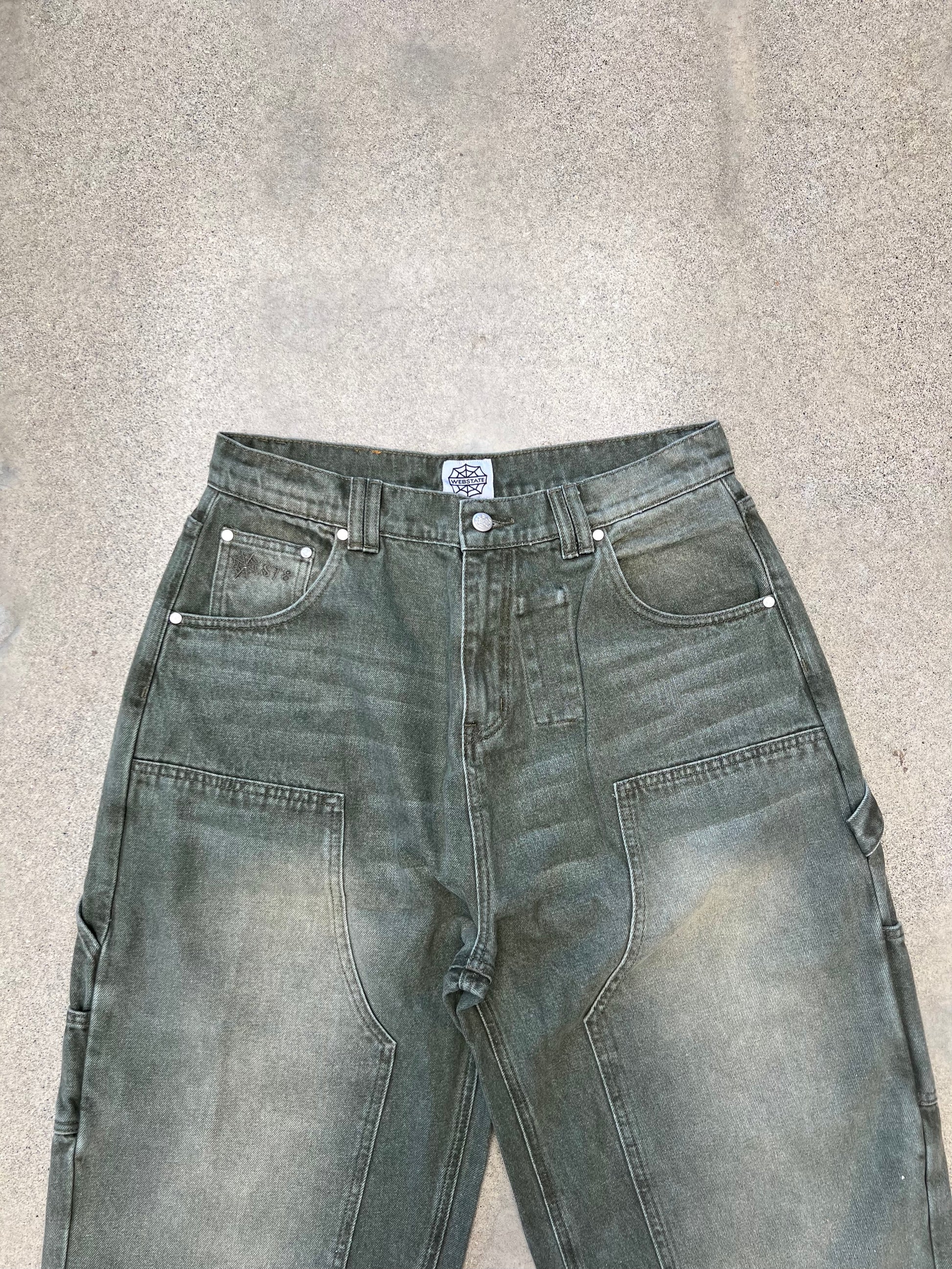 Webstate green double knee denim back - reinforced skate jeans rear view
