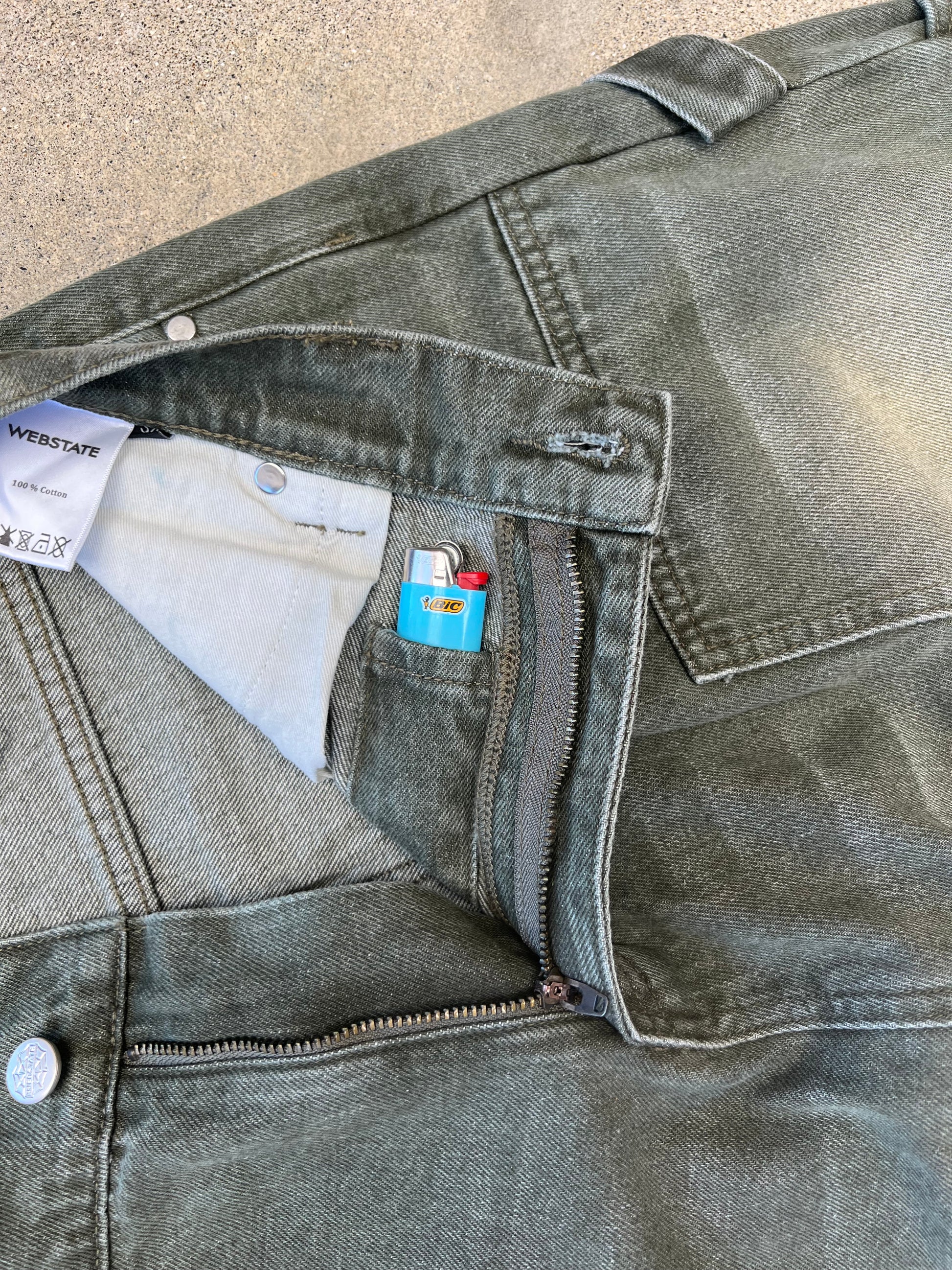 Webstate green double knee jeans front - reinforced skate denim green pants