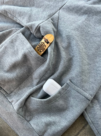 Webstate grey cargo hoodie front view - elbow pocket functional skate hoodie