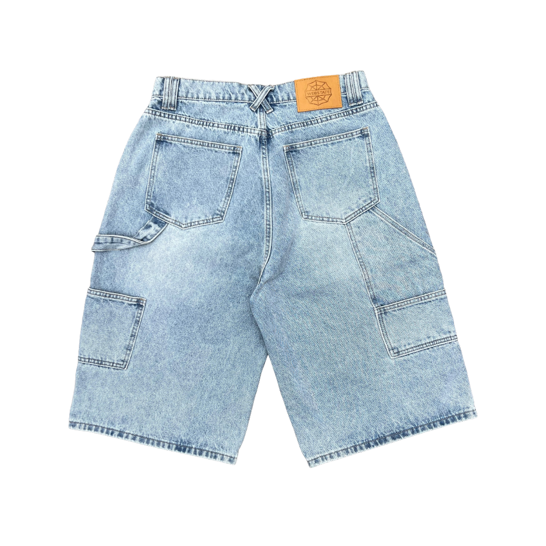 Webstate light blue double knee jorts front - reinforced cargo jorts skate