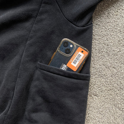 Webstate cargo hoodie black - elbow pocket detail on skater - functional heavy streetwear