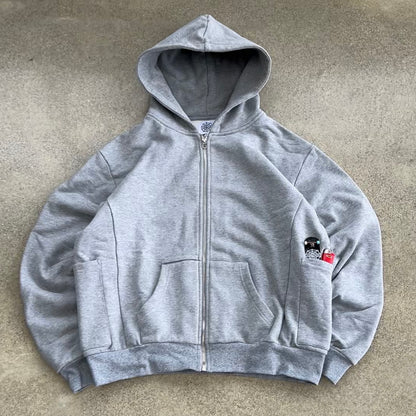 Webstate grey zip-up hoodie back - heavyweight zip cargo skate streetwear