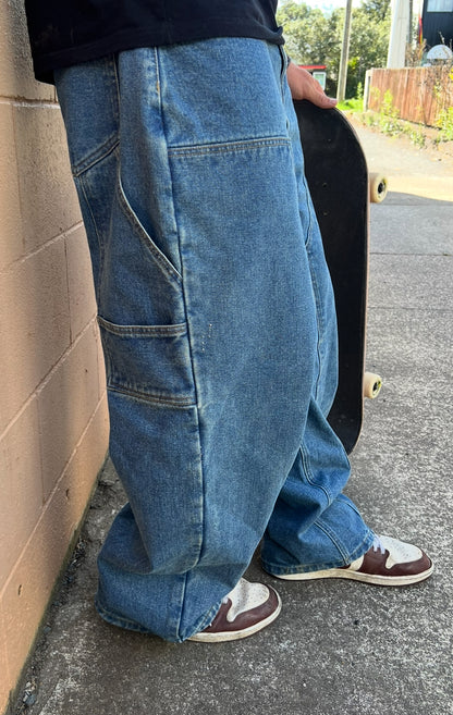 Webstate blue double knee denim back view - skate reinforced jeans back detail