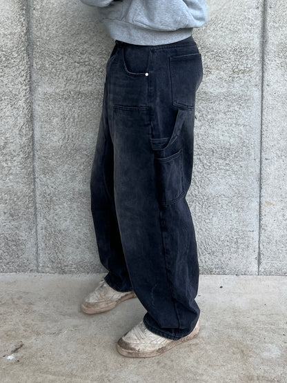 Webstate black double knee detail - reinforced knee stitching black denim