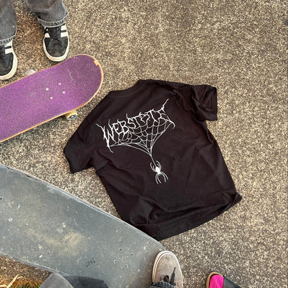 Webstate spiderweb-state tee detail - spiderweb logo close-up skate streetwear